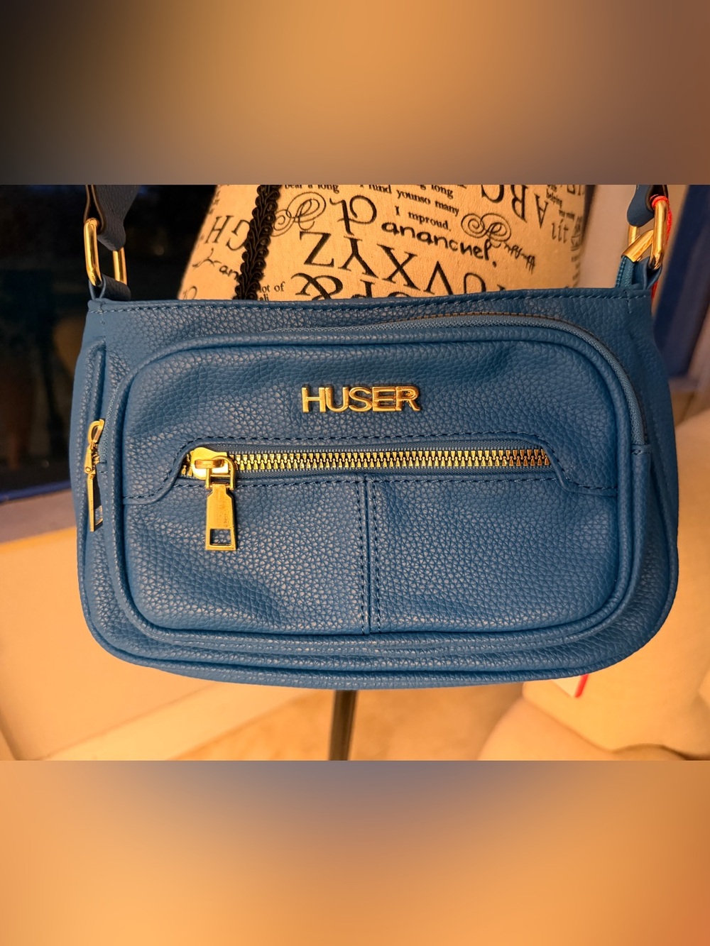 NWT | Huser Blue Pebbled Vegan Leather Multi-Pocket Crossbody Bag